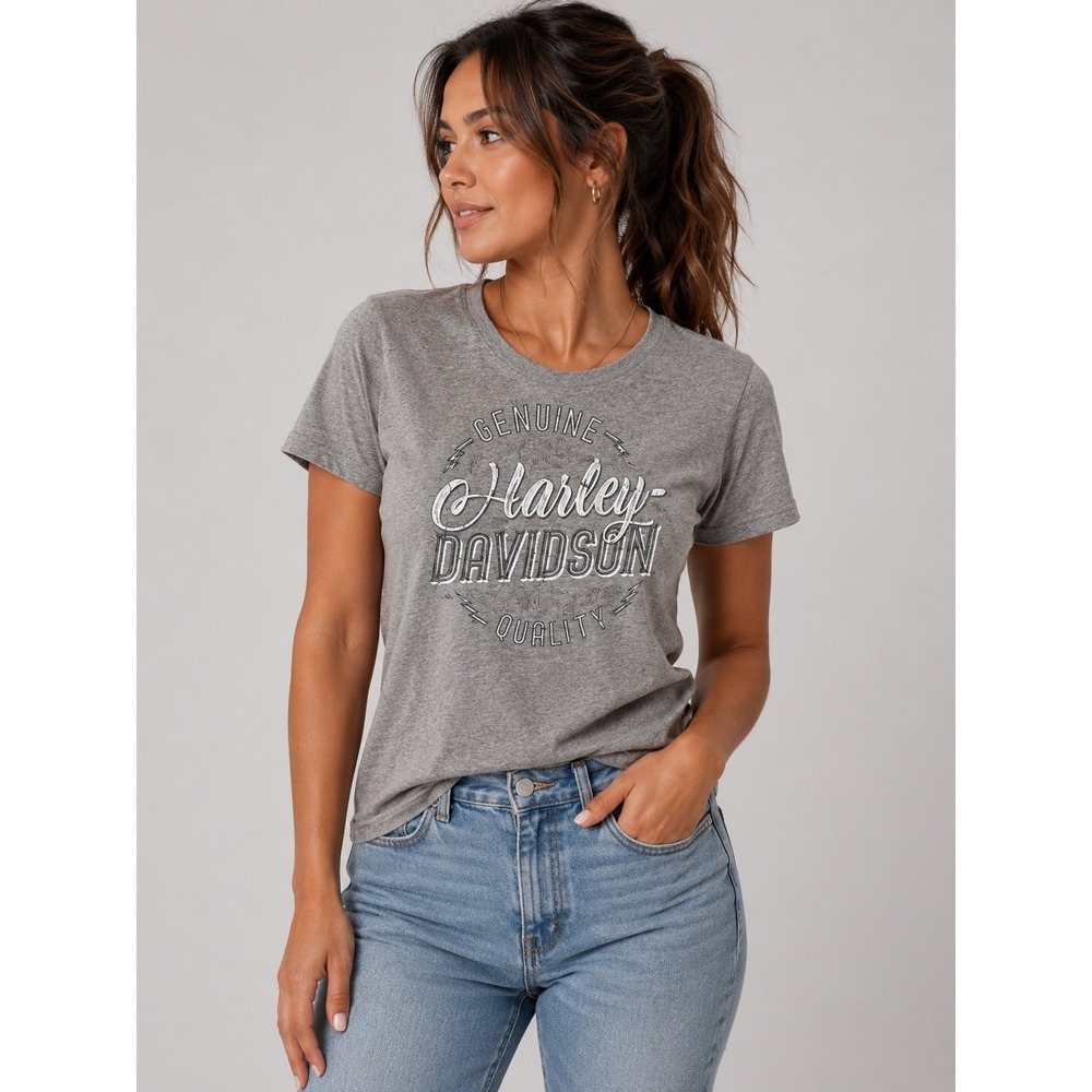 Harley-Davidson Womens Gray Graphic T-Shirt Oklahoma City OK Short Sleeve Tee |K
